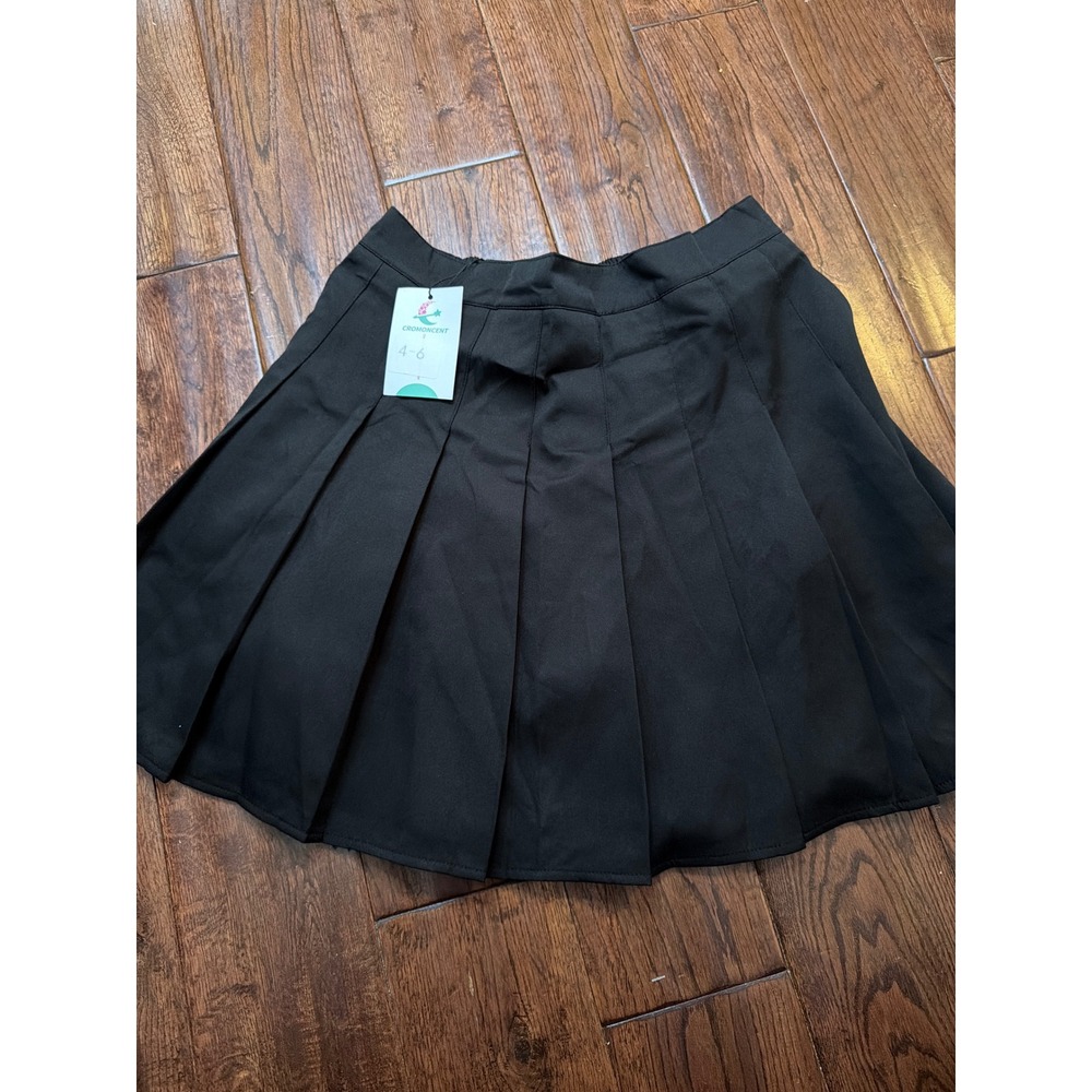 Cromoncent Black Pleated Mini Skirt High Waisted School Uniform Cosplay Size 4-6